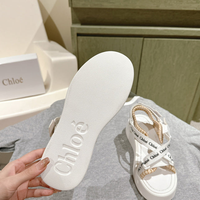 CHLOÉ 26S SANDALS IN WHITE LAMBSKIN AND CANVAS
