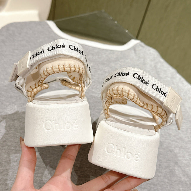 CHLOÉ 26S SANDALS IN WHITE LAMBSKIN AND CANVAS