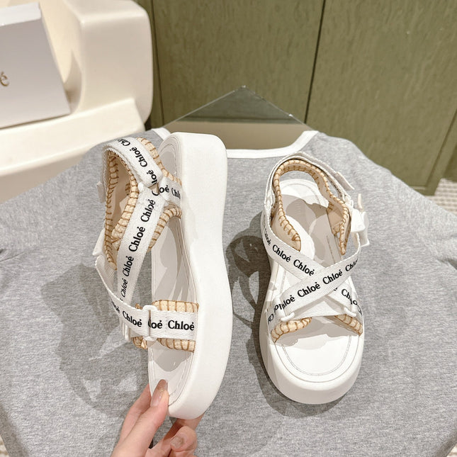 CHLOÉ 26S SANDALS IN WHITE LAMBSKIN AND CANVAS