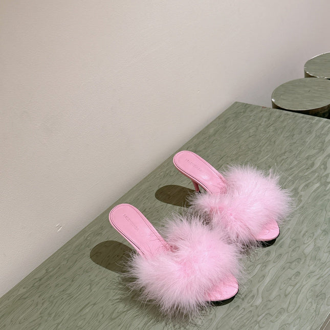 BALENCIAGA 25S HIGH-HEELED SANDALS 85 MM IN PINK FAUX FUR AND PU