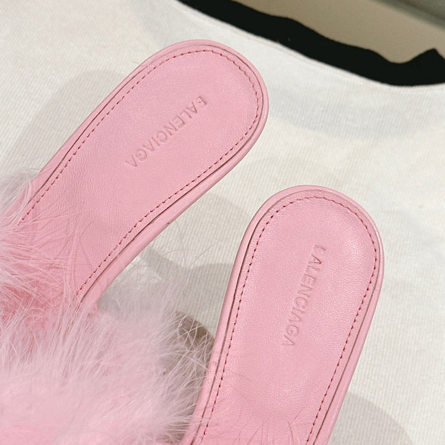 BALENCIAGA 25S HIGH-HEELED SANDALS 85 MM IN PINK FAUX FUR AND PU