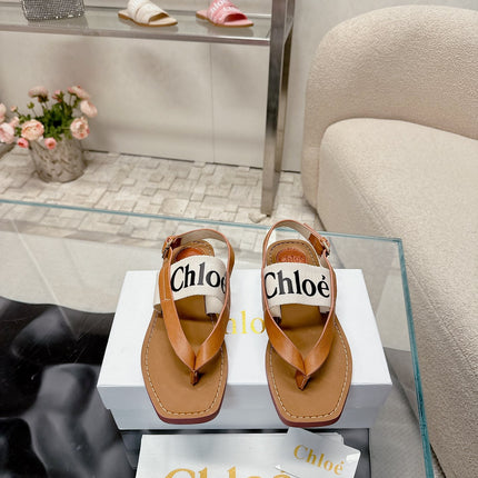 THONG SANDALS IN CINNAMON BROWN CALFSKIN AND WHITE CANVAS