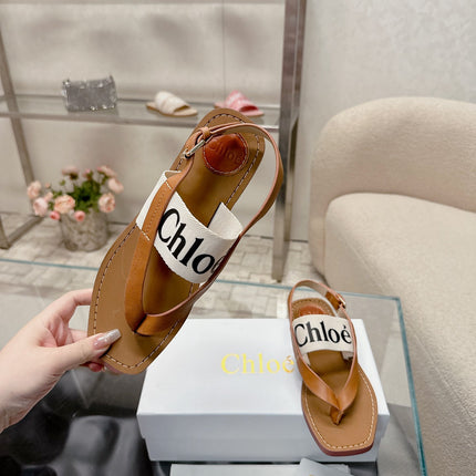 THONG SANDALS IN CINNAMON BROWN CALFSKIN AND WHITE CANVAS