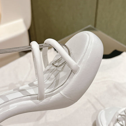 FENDI BAGUETTE HIGH HEELS 85MM IN WHITE LAMBSKIN WITH GOLD HARDWARE