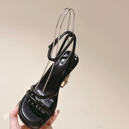 FENDI BAGUETTE HIGH HEELS 85MM IN BLACK LAMBSKIN WITH GOLD HARDWARE