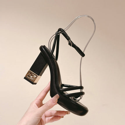 FENDI BAGUETTE HIGH HEELS 85MM IN BLACK LAMBSKIN WITH GOLD HARDWARE