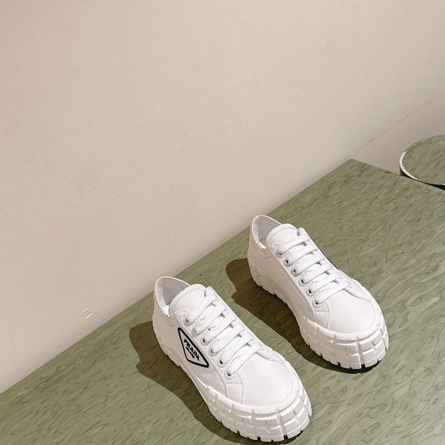 PRA DOUBLE WHEEL RE-NYLON GABARDINE SNEAKERS WHITE CALFSKIN