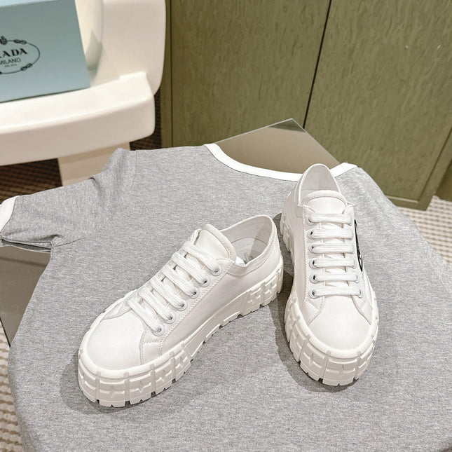 PRA DOUBLE WHEEL RE-NYLON GABARDINE SNEAKERS WHITE CALFSKIN