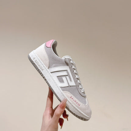 BALMAIN 26S SNEAKERS IN LIGHT BEIGE AND SOFT TAUPE SUEDE