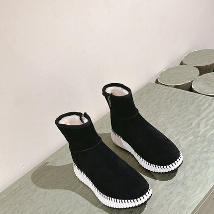 CHLOÉ 26S SHEARLING ANKLE BOOTS IN BLACK SUEDE