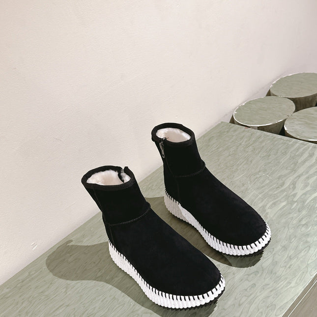 CHLOÉ 26S SHEARLING ANKLE BOOTS IN BLACK SUEDE