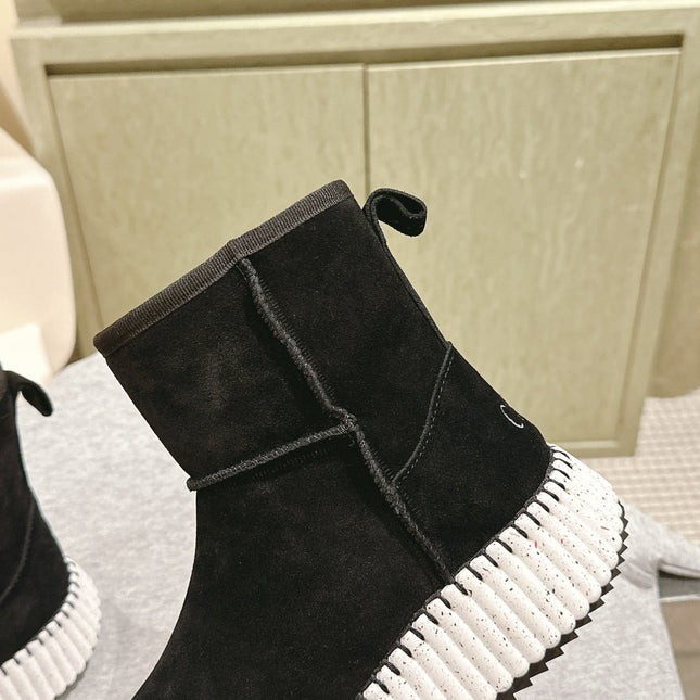 CHLOÉ 26S SHEARLING ANKLE BOOTS IN BLACK SUEDE
