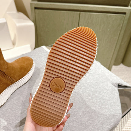 CHLOÉ 26S SHEARLING ANKLE BOOTS IN BROWN SUEDE