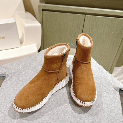 CHLOÉ 26S SHEARLING ANKLE BOOTS IN BROWN SUEDE