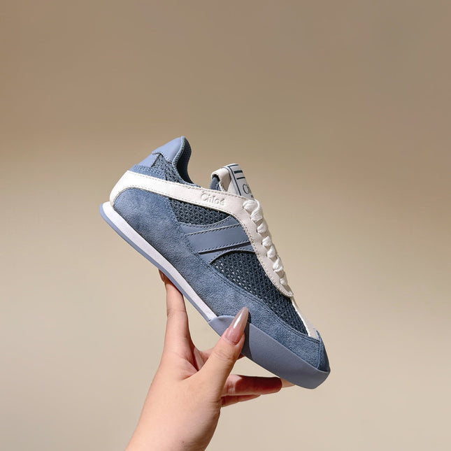 CHLOÉ 26S SNEAKERS IN BLUE MESH AND SUEDE