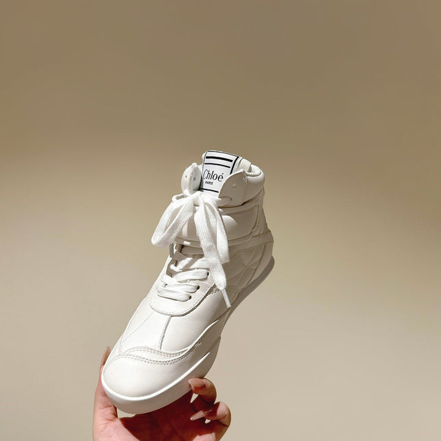 CHLOÉ 26S HIGH-TOP SNEAKERS IN WHITE CALFSKIN