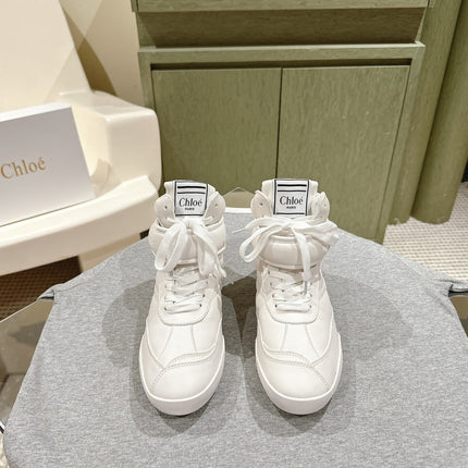 CHLOÉ 26S HIGH-TOP SNEAKERS IN WHITE CALFSKIN