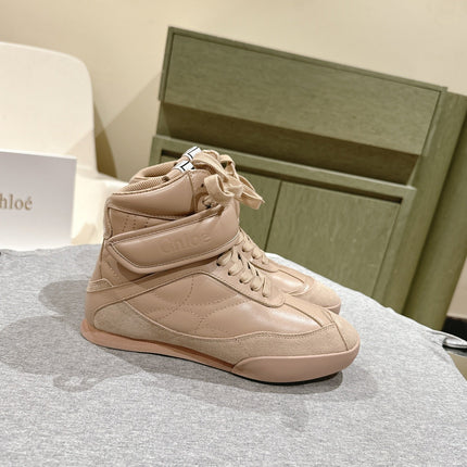 CHLOÉ 26S HIGH-TOP SNEAKERS IN BEIGE CALFSKIN