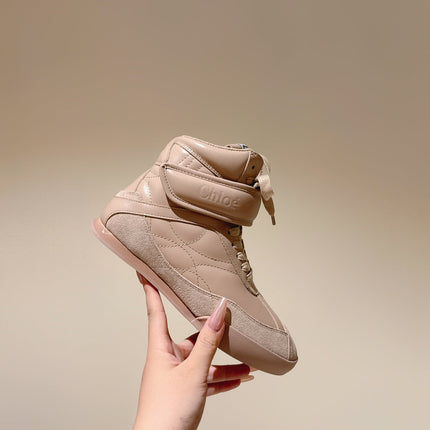 CHLOÉ 26S HIGH-TOP SNEAKERS IN BEIGE CALFSKIN