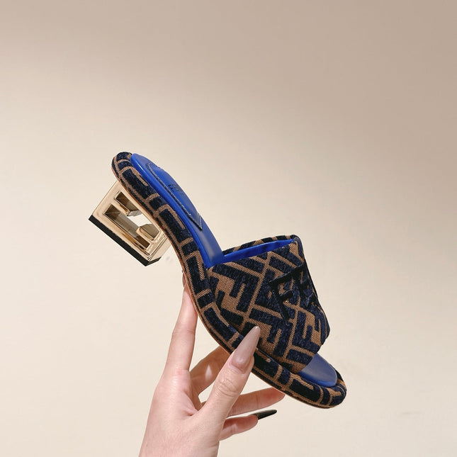 FENDI 26S HIGH SANDALS IN BROWN AND BLACK FABRIC