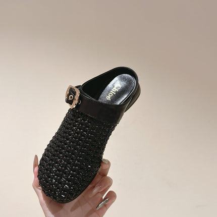 CHLOÉ 26S WOVEN MULES IN BLACK CALFSKIN