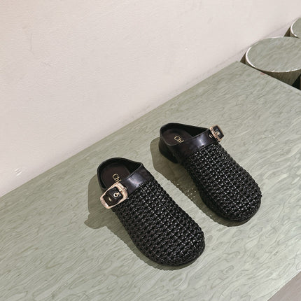 CHLOÉ 26S WOVEN MULES IN BLACK CALFSKIN