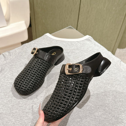 CHLOÉ 26S WOVEN MULES IN BLACK CALFSKIN