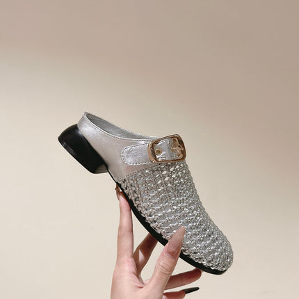 CHLOÉ 26S WOVEN MULES IN SILVER CALFSKIN