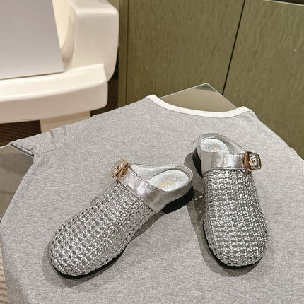 CHLOÉ 26S WOVEN MULES IN SILVER CALFSKIN