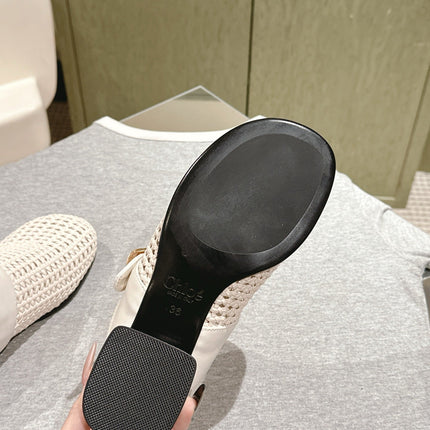 CHLOÉ 26S WOVEN MULES IN LIGHT BEIGE CALFSKIN
