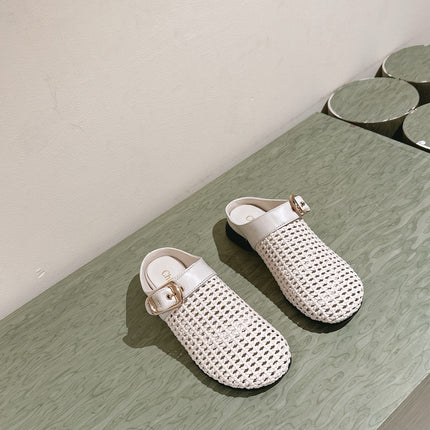 CHLOÉ 26S WOVEN MULES IN LIGHT BEIGE CALFSKIN