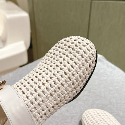 CHLOÉ 26S WOVEN MULES IN LIGHT BEIGE CALFSKIN