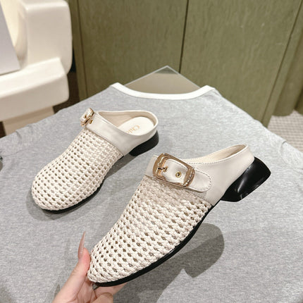 CHLOÉ 26S WOVEN MULES IN LIGHT BEIGE CALFSKIN