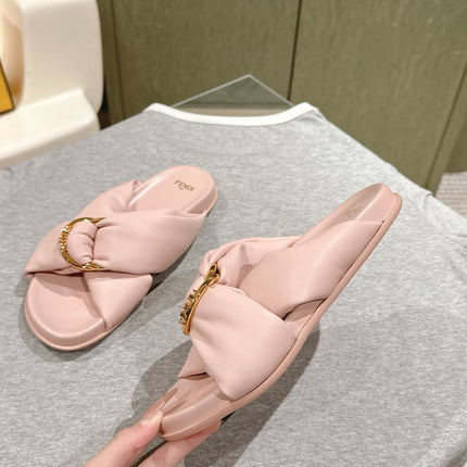 FENDI 26S WIDE CROSS-STRAP SANDALS IN LIGHT PINK LAMBSKIN