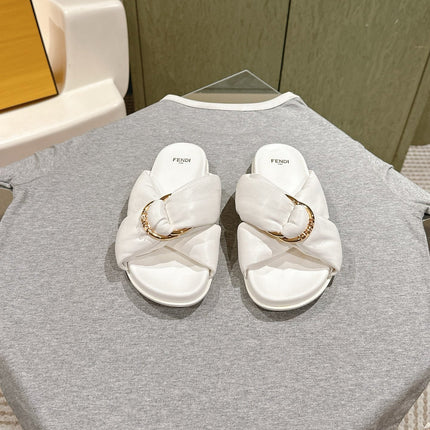FENDI 26S WIDE CROSS-STRAP SANDALS IN WHITE LAMBSKIN