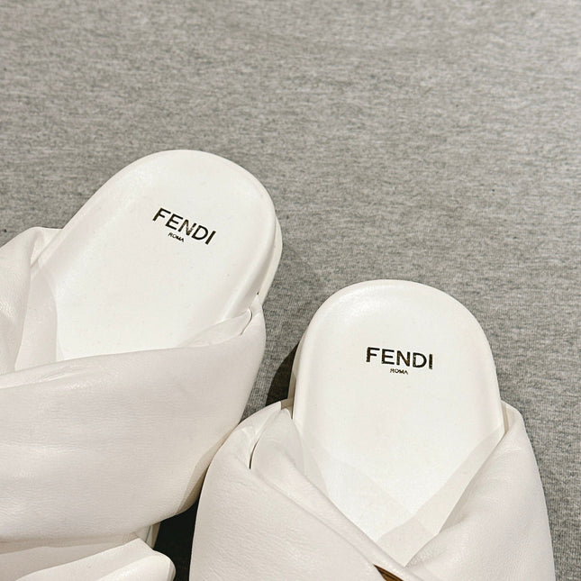 FENDI 26S WIDE CROSS-STRAP SANDALS IN WHITE LAMBSKIN
