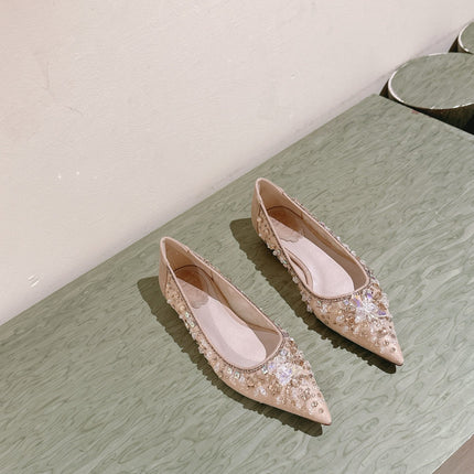 RENE CAOVILLA 26S BALLET FLATS IN BEIGE LACE FABRIC CRYSTAL EMBELLISHED