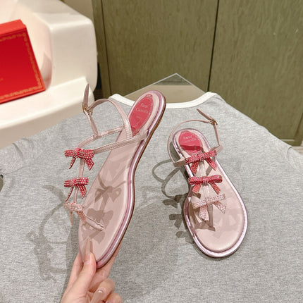 RENE CAOVILLA 26S SANDALS IN LIGHT PINK LAMBSKIN WITH BOW