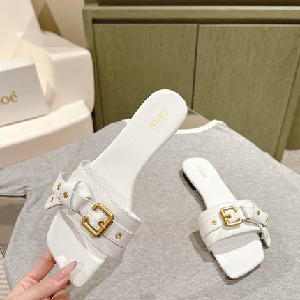 CHLOÉ 26S SLIDE SANDALS IN WHITE LAMBSKIN