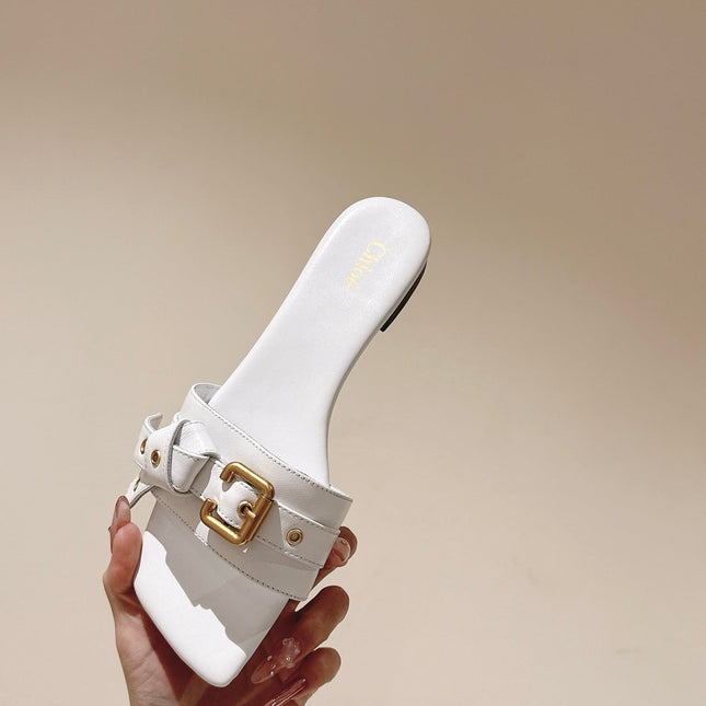 CHLOÉ 26S SLIDE SANDALS IN WHITE LAMBSKIN