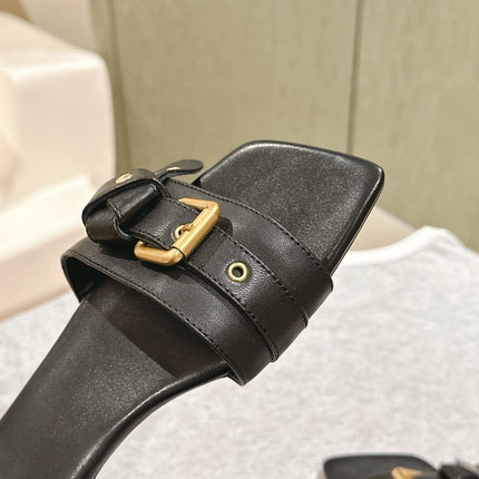 CHLOÉ 26S SLIDE SANDALS IN BLACK LAMBSKIN