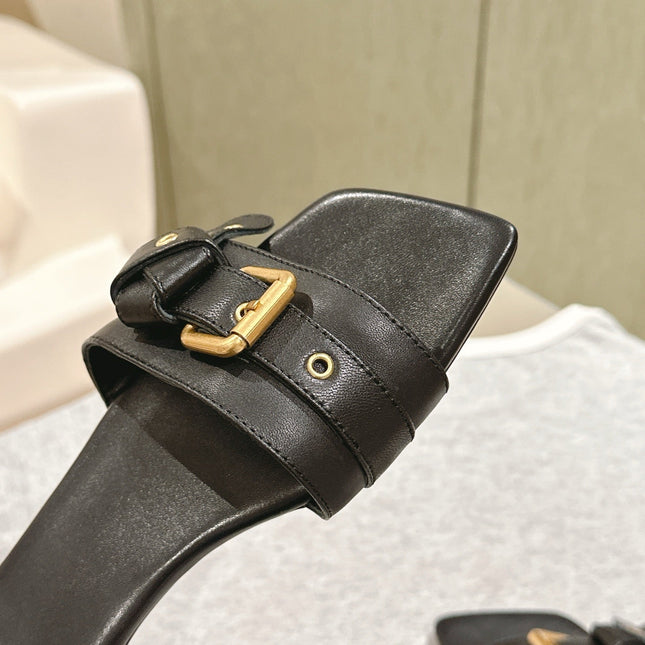 CHLOÉ 26S SLIDE SANDALS IN BLACK LAMBSKIN