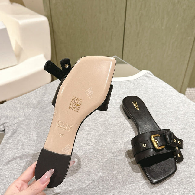 CHLOÉ 26S SLIDE SANDALS IN BLACK LAMBSKIN