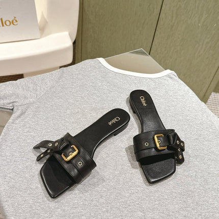 CHLOÉ 26S SLIDE SANDALS IN BLACK LAMBSKIN