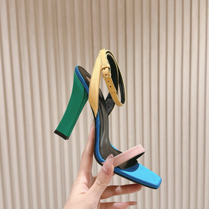 YSL 25S HIGH-HEEL SANDALS 100 MM IN MULTICOLOR SATIN STYLE 2
