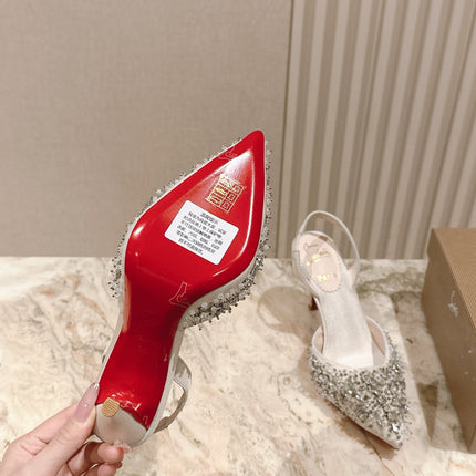 EMBELLISHED QUEENISSIMA SLINGBACK PUMPS 95MM IN WHITE GLITTER CALFSKIN
