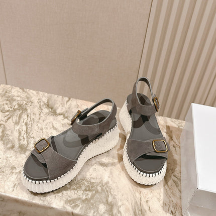 CHLOÉ 26S HIGH-HEELED SANDALS IN GREY LAMBSKIN AND SUEDE