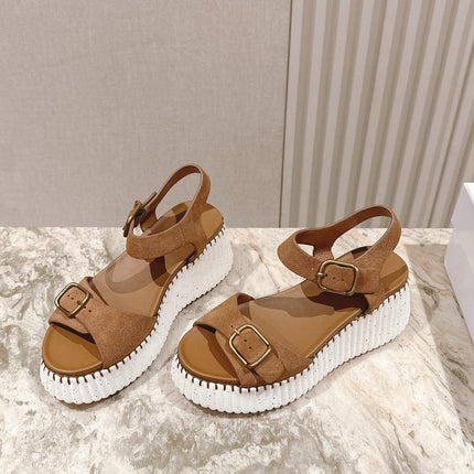 CHLOÉ 26S HIGH-HEELED SANDALS IN BROWN LAMBSKIN AND SUEDE