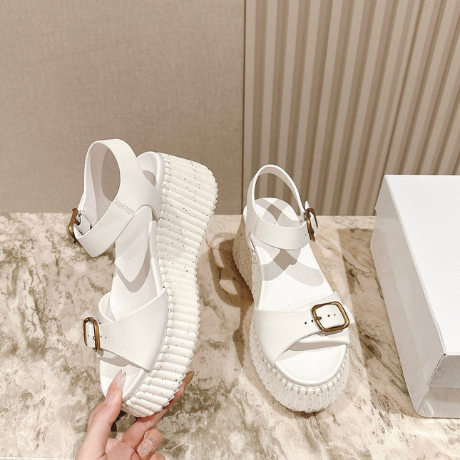 CHLOÉ 26S HIGH-HEELED SANDALS IN WHITE LAMBSKIN WITH GOLD HARDWARE