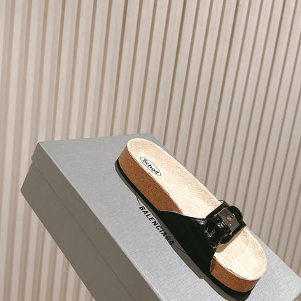 BALENCIAGA 25S SCHOLL SLIDES IN BLACK PU LEATHER WITH SILVER HARDWARE